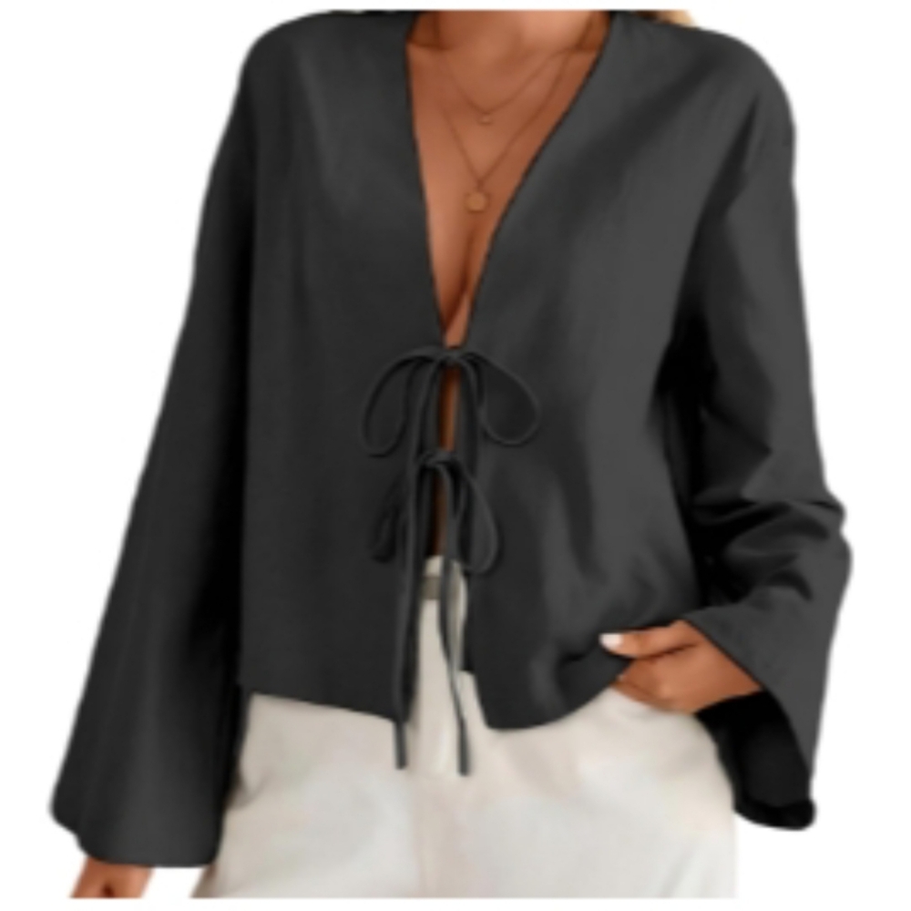 Elegant Black Tie-Front Top
